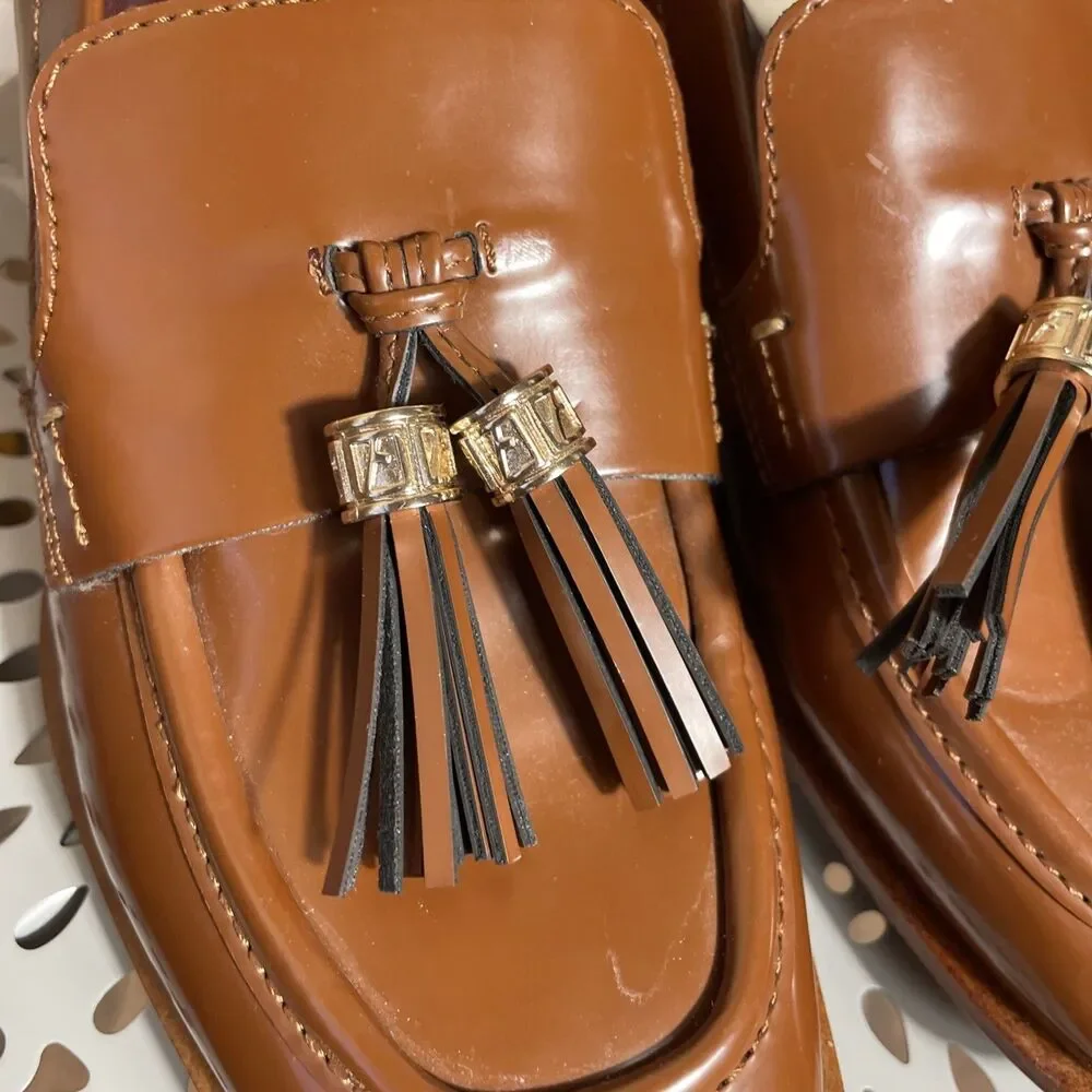 Franco Sarto Women's Donna Heeled Loafers Tassles Brown Shoes Sz 6 Office Work